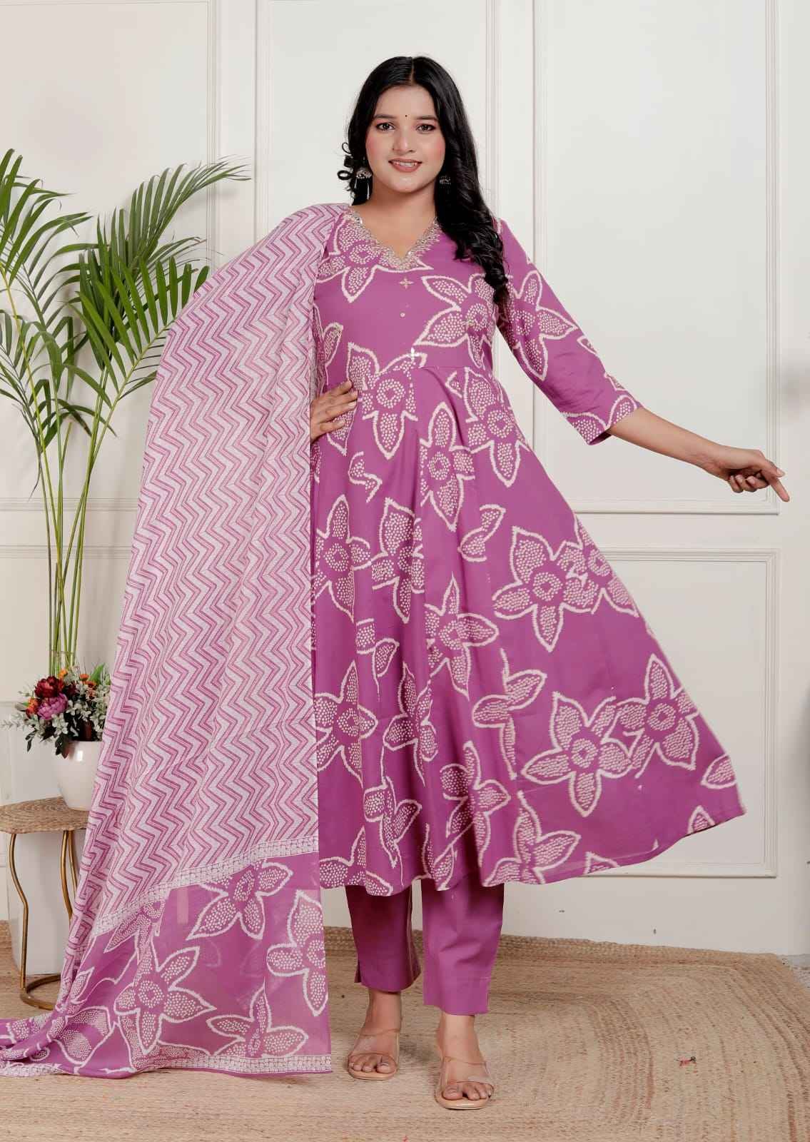 Lavender   Bandhej Blossom Anarkali gown Set